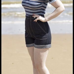 High-Rise Dark Denim Cuffed Women’s Shorts